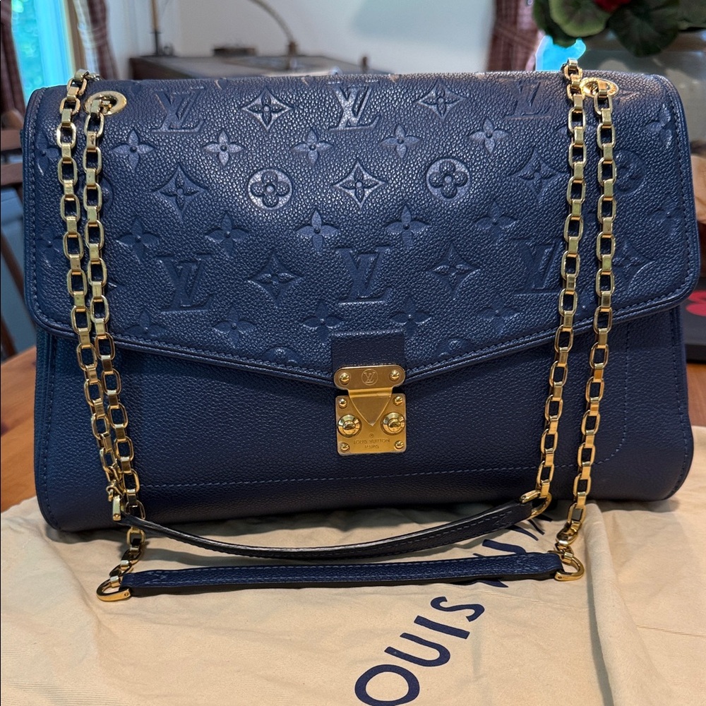 Louis Vuitton Navy Blue St Germain MM Embossed leather Bag